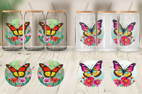 Glass Can Wildflower Butterfly Sublimation artnoy 