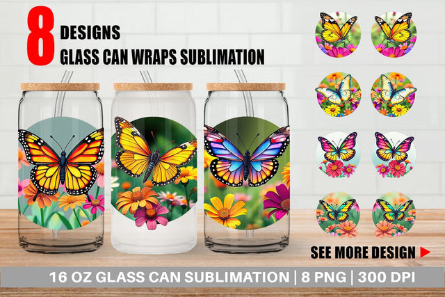 Glass Can Wildflower Butterfly Sublimation artnoy 