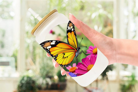 Glass Can Wildflower Butterfly Sublimation artnoy 