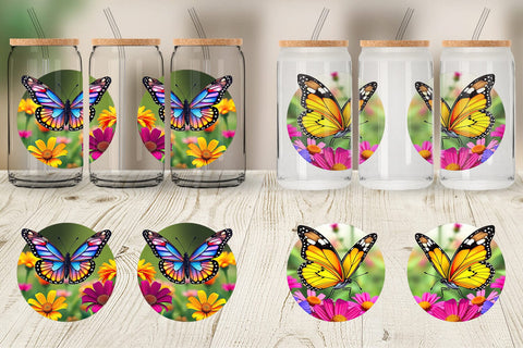 Glass Can Wildflower Butterfly Sublimation artnoy 