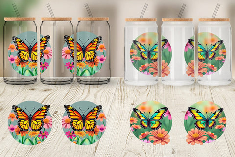 Glass Can Wildflower Butterfly Sublimation artnoy 