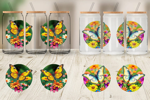 Glass Can Wildflower Butterfly Sublimation artnoy 