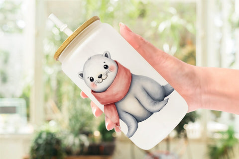 Glass Can Winter Animals Sublimation artnoy 
