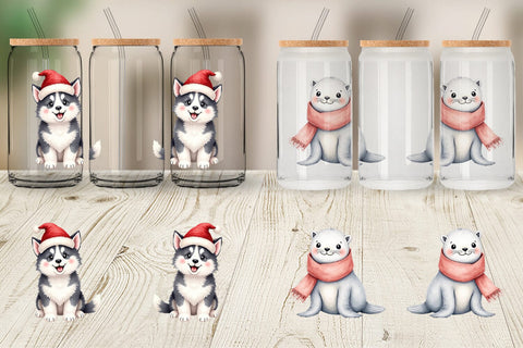 Glass Can Winter Animals Sublimation artnoy 