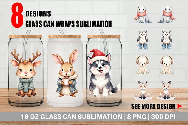 Glass Can Winter Animals Sublimation artnoy 