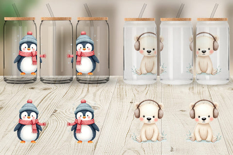 Glass Can Winter Animals Sublimation artnoy 