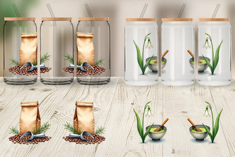 Glass Can Winter Botanicals & Warm Brews Sublimation artnoy 