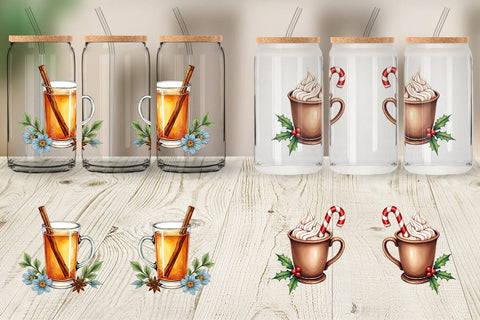 Glass Can Winter Botanicals & Warm Brews Sublimation artnoy 
