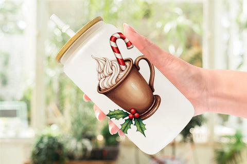 Glass Can Winter Botanicals & Warm Brews Sublimation artnoy 