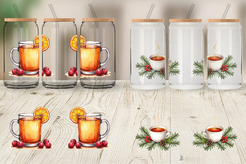 Glass Can Winter Botanicals & Warm Brews Sublimation artnoy 