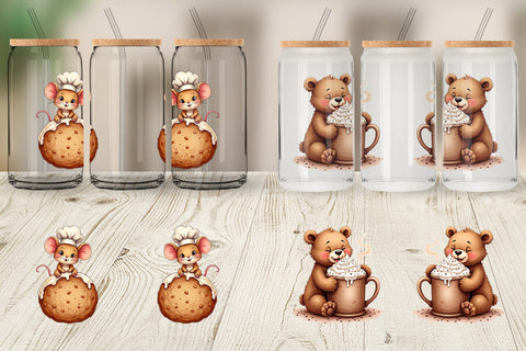 Glass Can Winter Critters & Sweets Watercolor Sublimation artnoy 