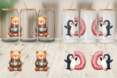 Glass Can Winter Critters & Sweets Watercolor Sublimation artnoy 