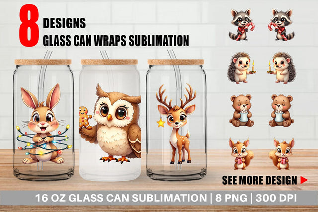 Glass Can Winter Glow Whimsical Animals Sublimation artnoy 