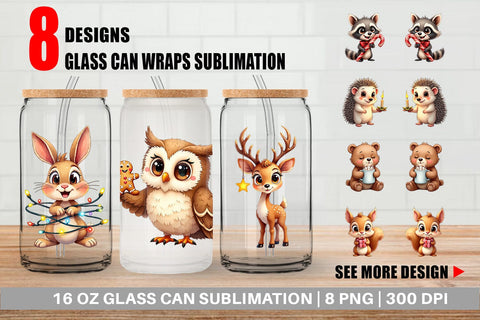 Glass Can Winter Glow Whimsical Animals Sublimation artnoy 