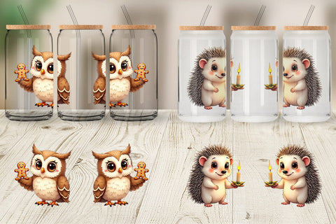 Glass Can Winter Glow Whimsical Animals Sublimation artnoy 