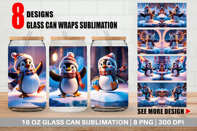 Glass Can Winter Penguin Sublimation artnoy 