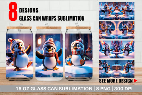 Glass Can Winter Penguin Sublimation artnoy 