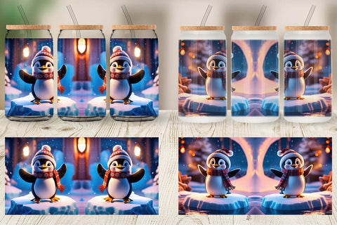 Glass Can Winter Penguin Sublimation artnoy 