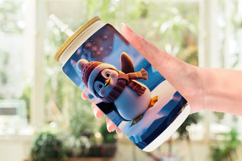 Glass Can Winter Penguin Sublimation artnoy 