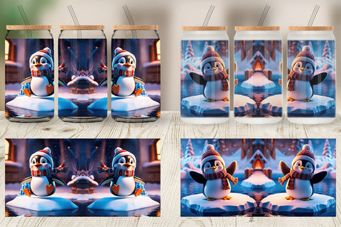 Glass Can Winter Penguin Sublimation artnoy 