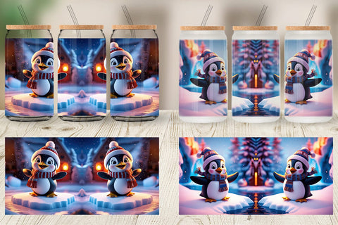 Glass Can Winter Penguin Sublimation artnoy 