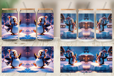 Glass Can Winter Penguin Sublimation artnoy 