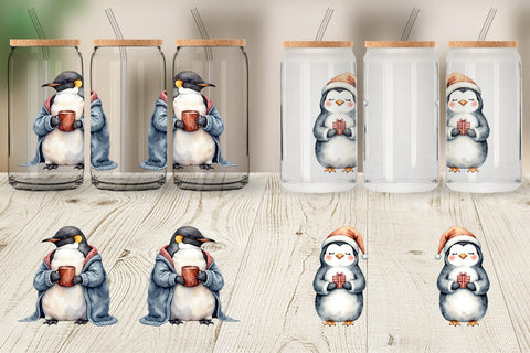 Glass Can Winter Penguins Sublimation artnoy 
