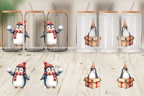 Glass Can Winter Penguins Sublimation artnoy 