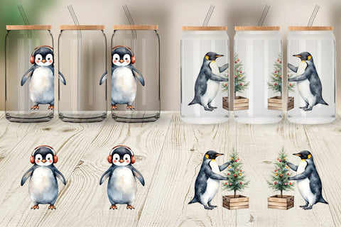 Glass Can Winter Penguins Sublimation artnoy 