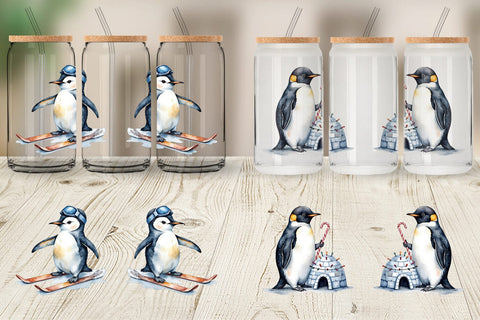 Glass Can Winter Penguins Sublimation artnoy 