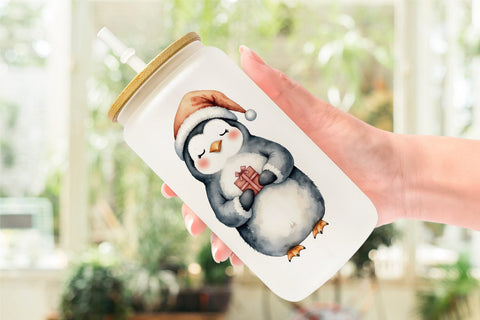 Glass Can Winter Penguins Sublimation artnoy 