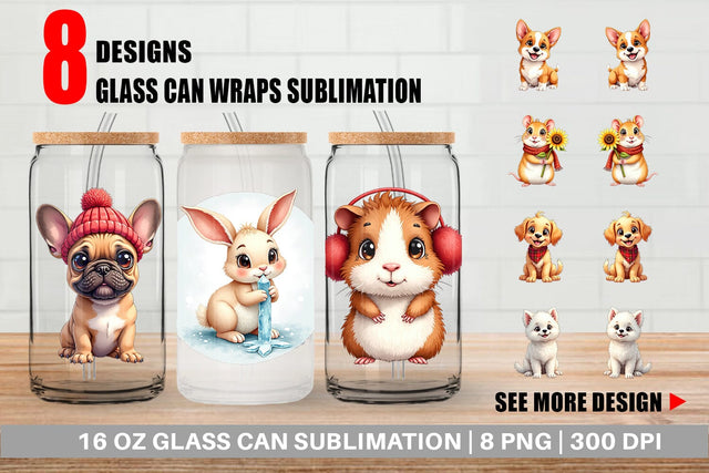Glass Can Winter Pets Parade Sublimation artnoy 