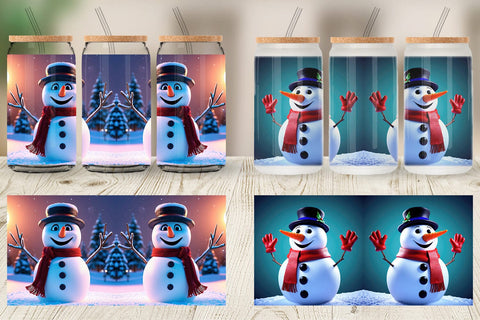 Glass Can Winter Snowman Sublimation artnoy 