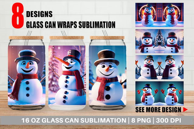 Glass Can Winter Snowman Sublimation artnoy 
