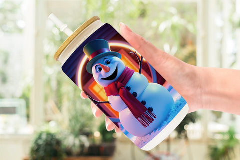 Glass Can Winter Snowman Sublimation artnoy 