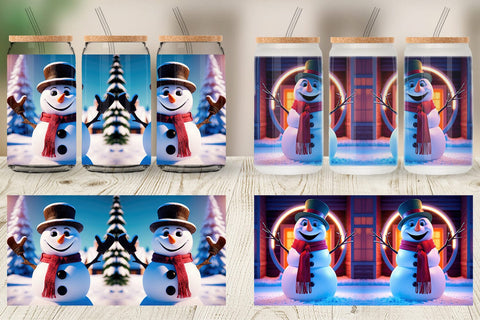Glass Can Winter Snowman Sublimation artnoy 
