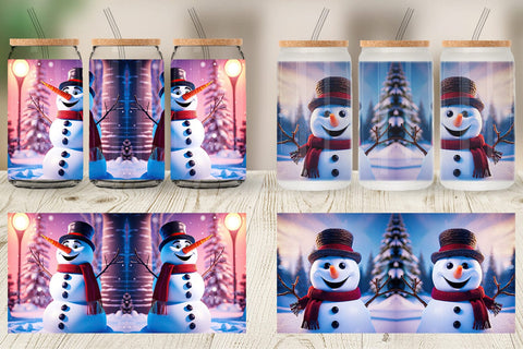 Glass Can Winter Snowman Sublimation artnoy 
