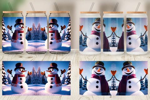 Glass Can Winter Snowman Sublimation artnoy 