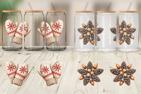 Glass Can Winter Woodland Farmhouse Elements Watercolor Sublimation artnoy 