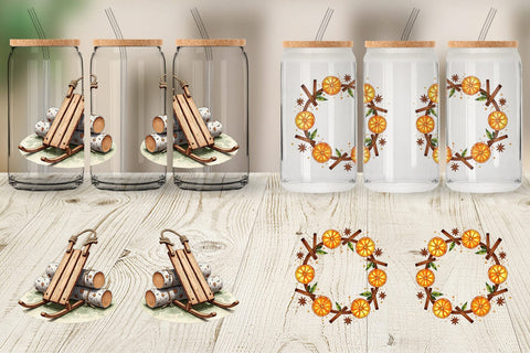 Glass Can Winter Woodland Farmhouse Elements Watercolor Sublimation artnoy 