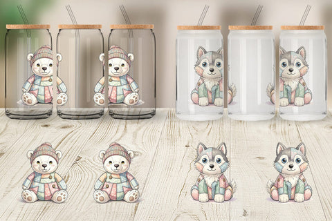 Glass Can Winter Woodland Patchwork Watercolor Sublimation artnoy 