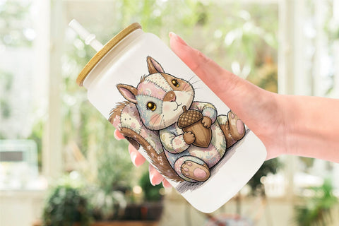 Glass Can Winter Woodland Patchwork Watercolor Sublimation artnoy 