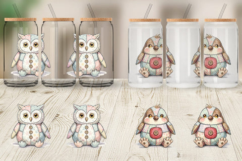 Glass Can Winter Woodland Patchwork Watercolor Sublimation artnoy 