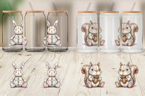Glass Can Winter Woodland Patchwork Watercolor Sublimation artnoy 