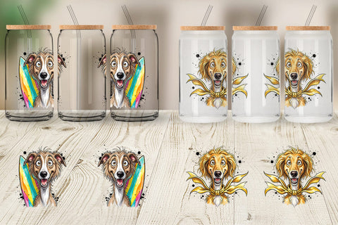 Glass Can Witty Coastal Dog Watercolor Caricature Sublimation artnoy 