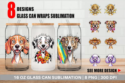 Glass Can Witty Coastal Dog Watercolor Caricature Sublimation artnoy 