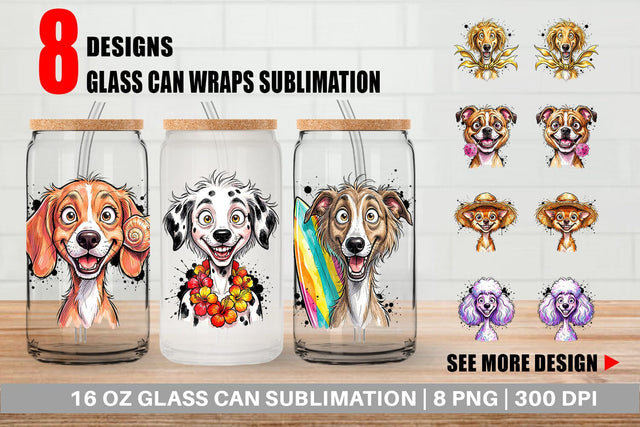 Glass Can Witty Coastal Dog Watercolor Caricature Sublimation artnoy 