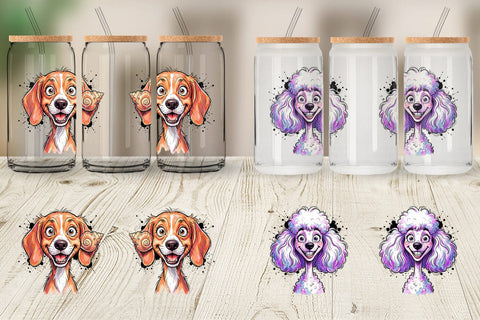 Glass Can Witty Coastal Dog Watercolor Caricature Sublimation artnoy 