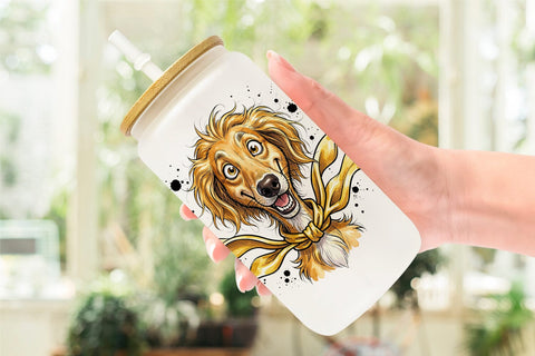 Glass Can Witty Coastal Dog Watercolor Caricature Sublimation artnoy 