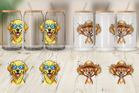 Glass Can Witty Coastal Dog Watercolor Caricature Sublimation artnoy 